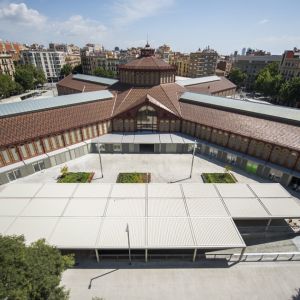 View from the air of the pergolas in the market